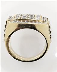 10K Yellow Gold 13.1g Mens Diamond Cluster Door Knocker Tierd Ribbed Ring Size-9